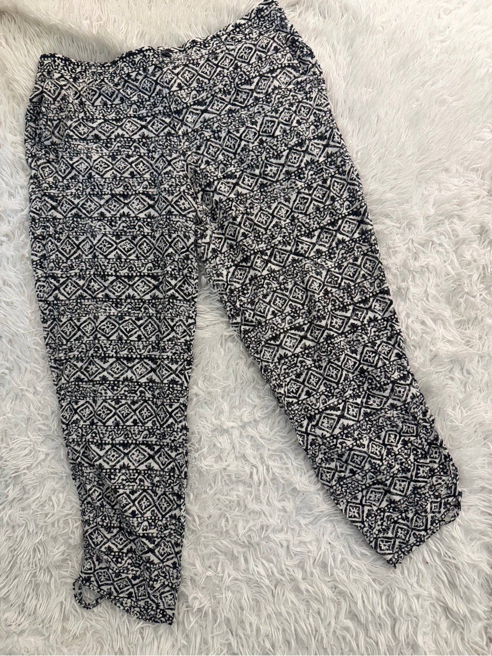 Ralph Lauren Women’s 12 Black White Printed Drawstring Pants Boho